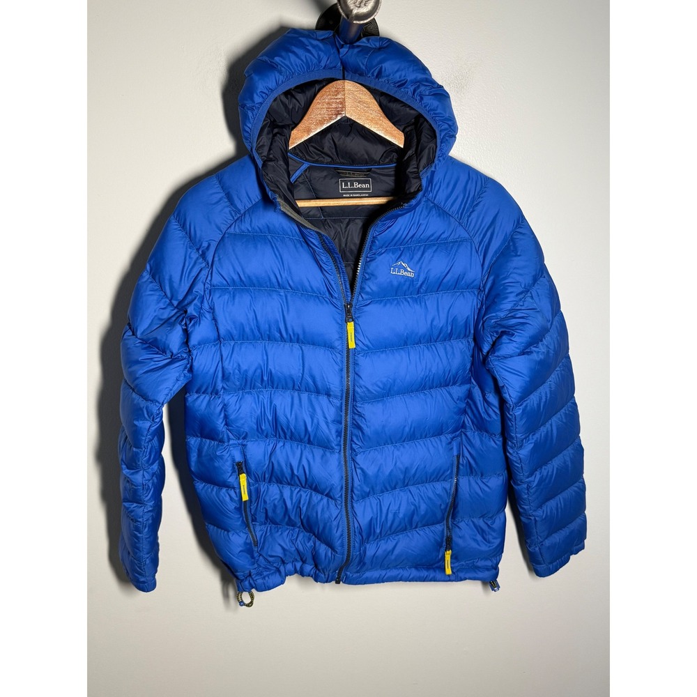 LL Bean Kids XL 18 Ultralight 650 Down Hooded Jacket Blue Puffer 507404